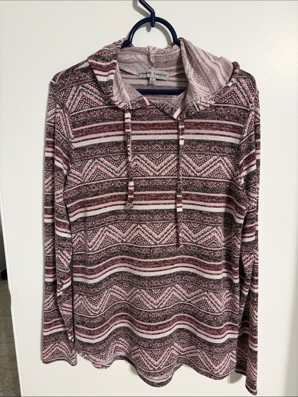 Absolutely Famous Pink Patterned Hooded Knit Pullover